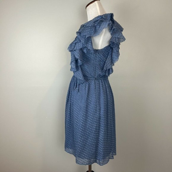 Rebecca Taylor One Shoulder Ruffle Clip Dot Crinkle Dress Silk Blend Size 4 - Picture 2 of 8